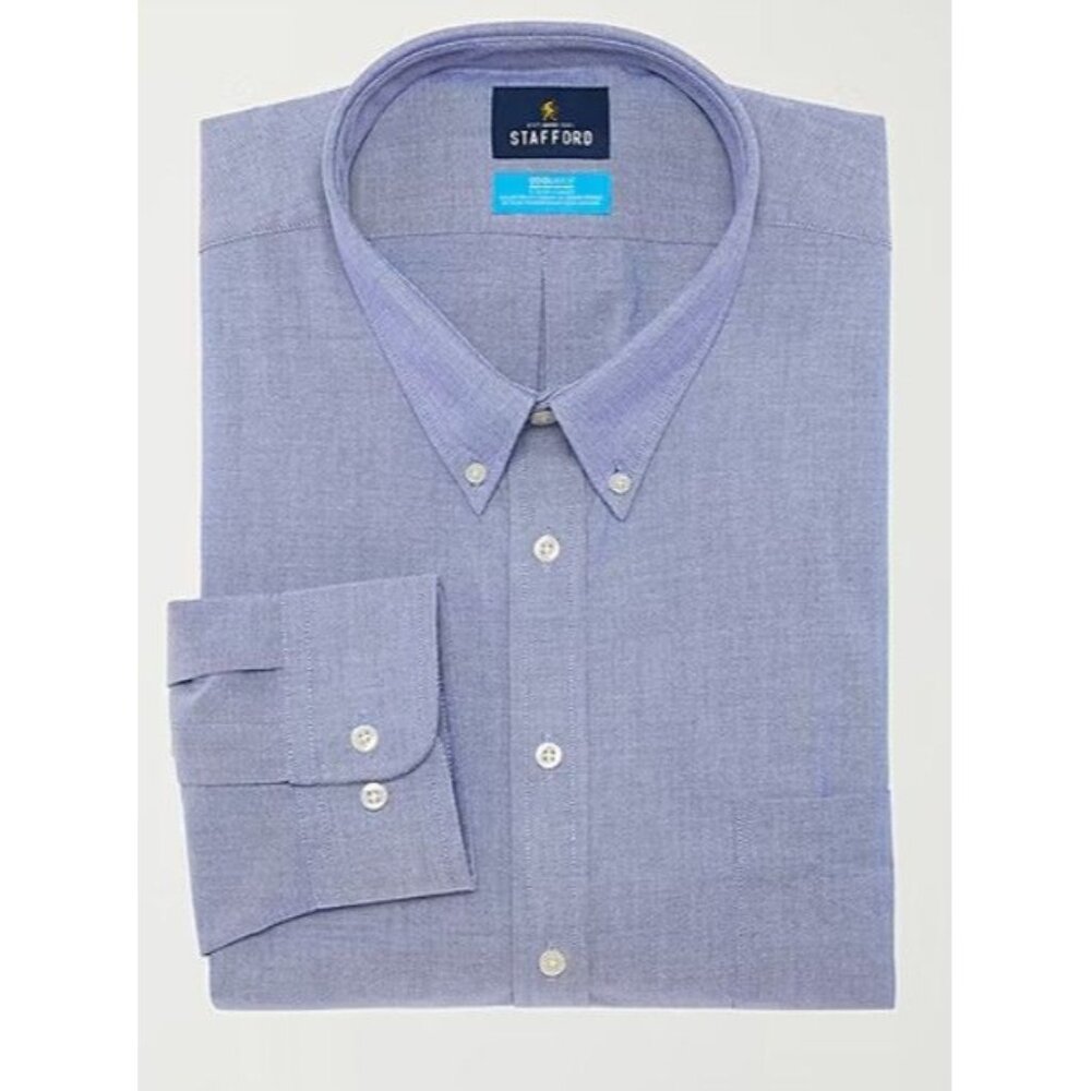 Stafford Big & Tall Coolmax Oxford Button Down Long Sleeve 16-16 1/2 36-37 LT Bl